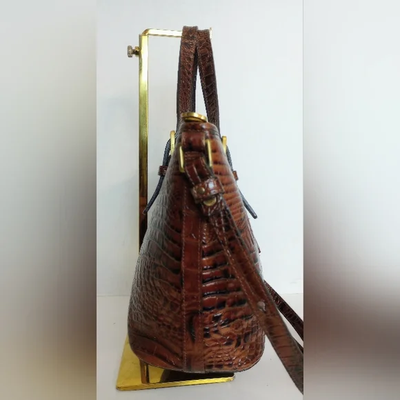 Brahmin Pecan Mini Asher Crocodile Embossed Leather Crossbody Satchel Purse - Picture 6 of 13